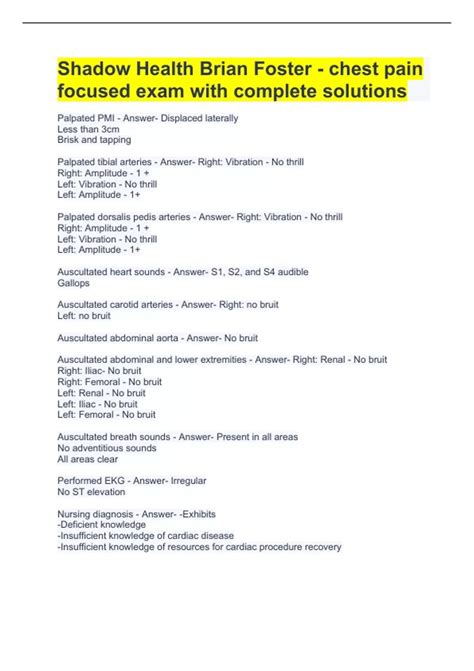 Brian Foster Cardiovascular Shadow Health Sbar