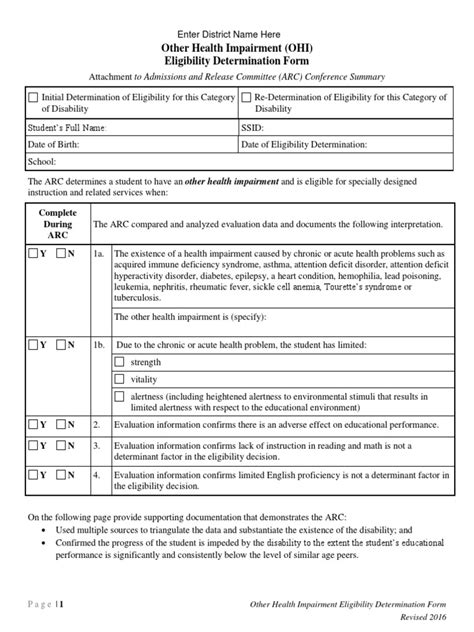 Mn Other Health Impairment Criteria